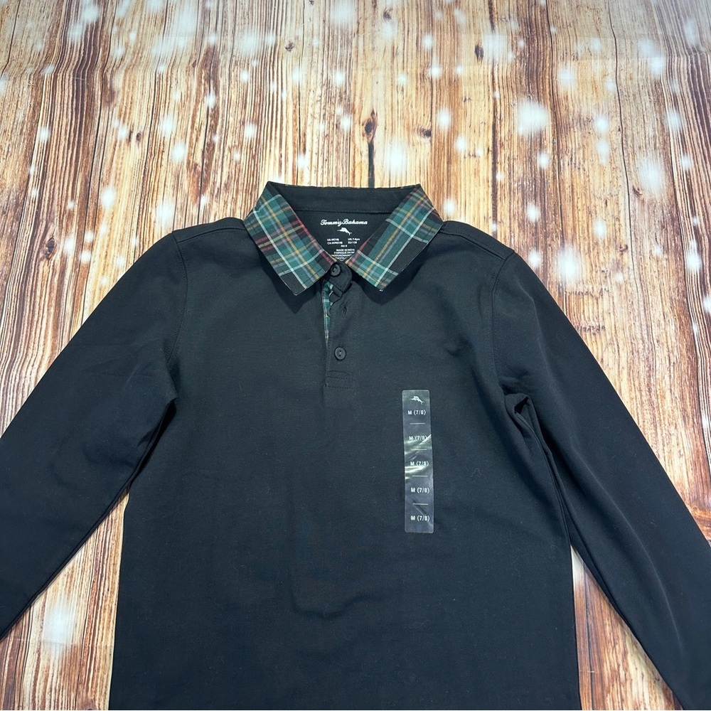 NWT Tommy Bahama Kids Plaid Collared Black Long-Sleeve Shirt - Medium 7/8 - Picture 3 of 12